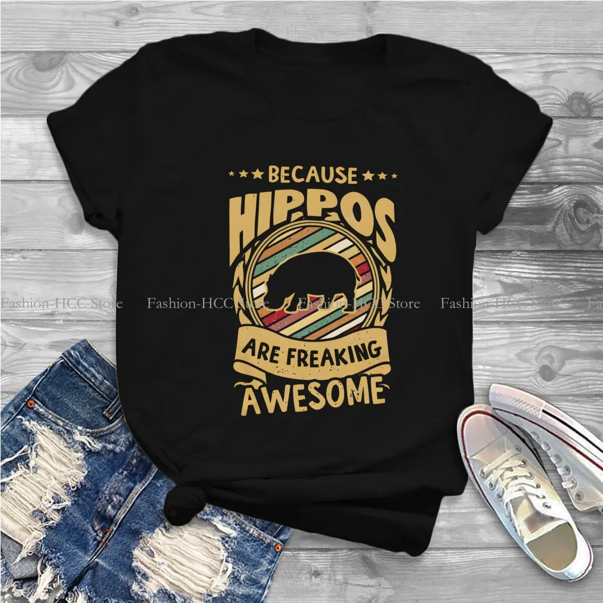 Hippo Polyester TShirt for Women Because Hippos Are Freaking Awesom Humor Casual Sweatshirts T Shirt Novelty Trendy