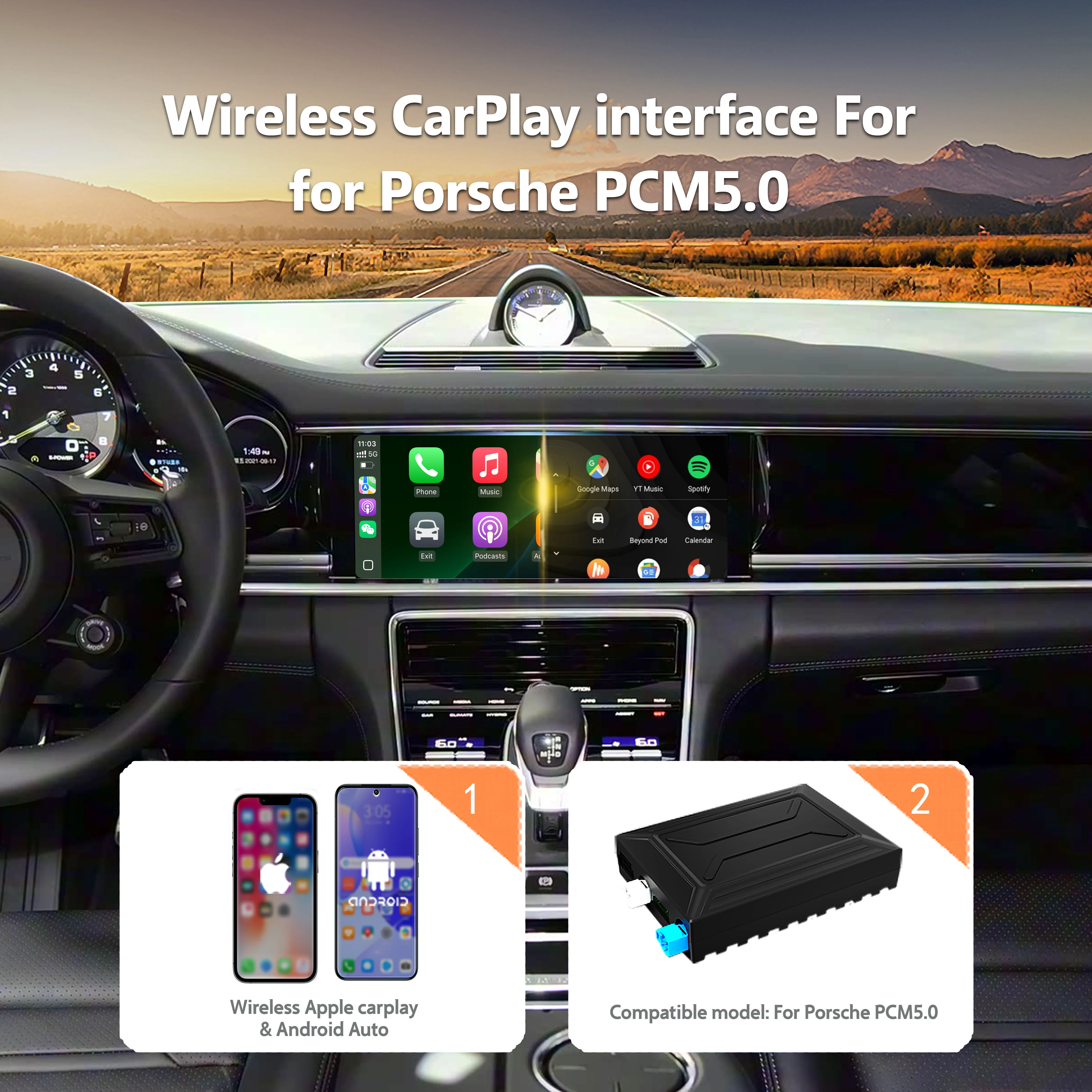 

Wireless CarPlay Android Auto Interface For Porsche PCM 5.0 2018–2022 Cayenne Macan Panamera 911