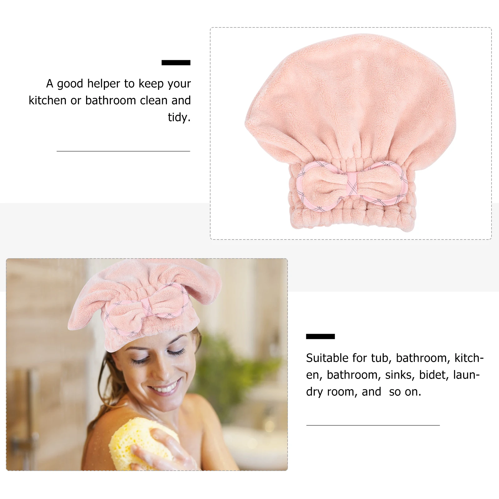 

1pc Dry Hair Cap Coral Fleece Pink Fast Absorbing Anti Frizz Bathing Cap for Women Quick Drying Hair Towel Shower Hat