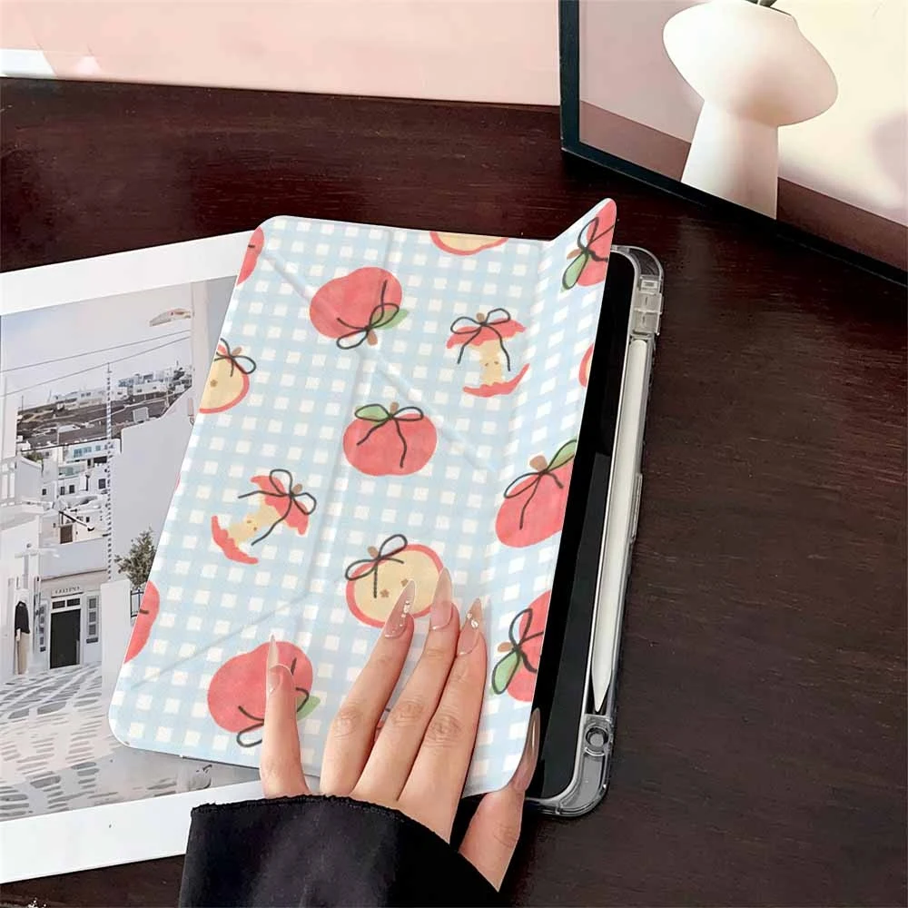 Checker Apple Watercolor For iPad Pro 11 12.9 13 A16 M2 M4 M3 M5 Shell 9.7 10.2 5/6/7/8/9/10/11th Mini Air 3 4 5 6 Cover