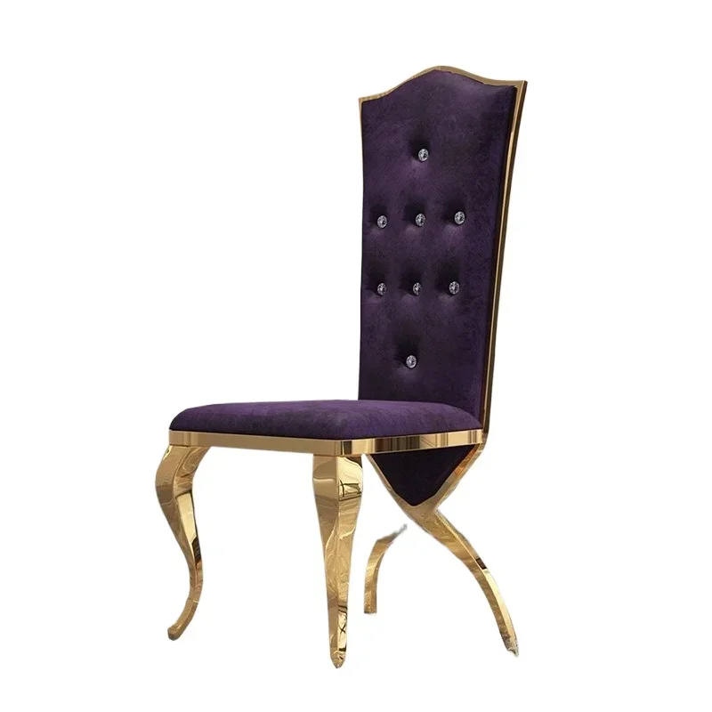 

Light luxury stainless steel dining chair, simple modern golden hotel banquet hall chair, high-end high-back stool wholesale