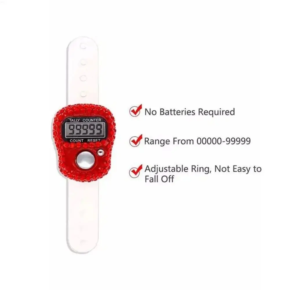 Portable Diamond Decor Ring Counter LCD Screen Battery Powered Digital Tally Counter Adjustable Strap Clicker Counter Golf Score