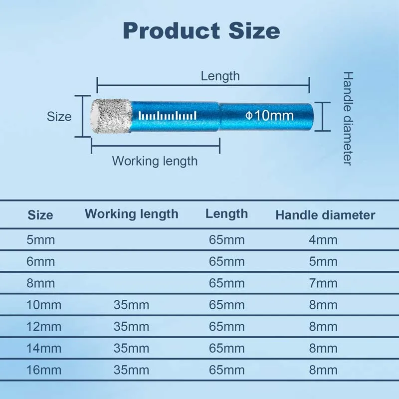 5-16mm seco diamante brocas conjunto haste redonda para granito telha de mármore cerâmica de pedra de vidro telha cerâmica broca buraco viu cortador