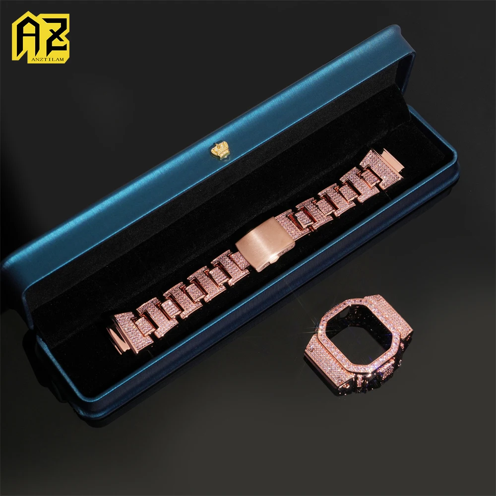 Anztilam Icedminer Iced Out Watch Band Case Set For CAS** DW5600 Watch Brass Zircon Colorful Ice Wrist Band Free Shipping