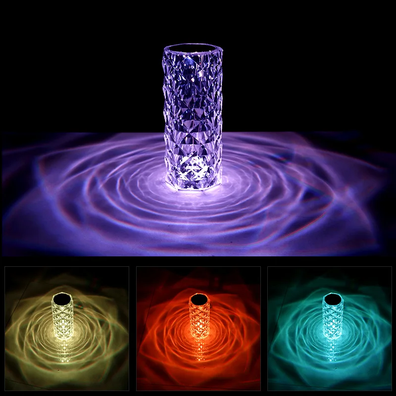 RGB Touch Control Crystal Desk Lamp USB Rechargeable Indoor LED Acrylic Table Lamp Romantic Decorative Night Light