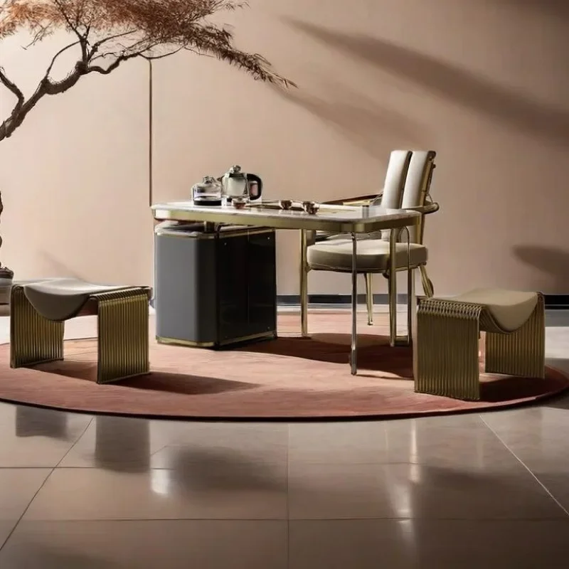 Italian modern light luxury Ottoman wear shoe change makeup stool household entrance living room furniture