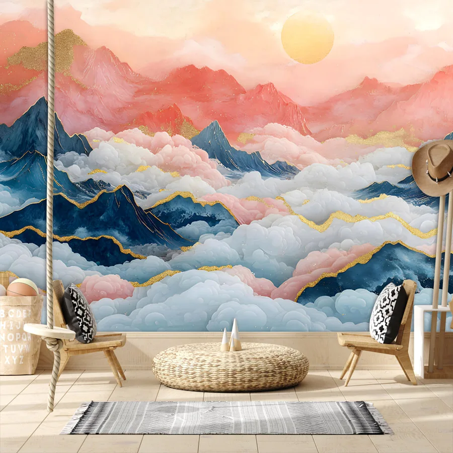 10+ Modern Mountain Forest Wallpaper Removable Watercolor Woodland Sunset Landscape Wall Art Decor for Nursery Bed Living Room