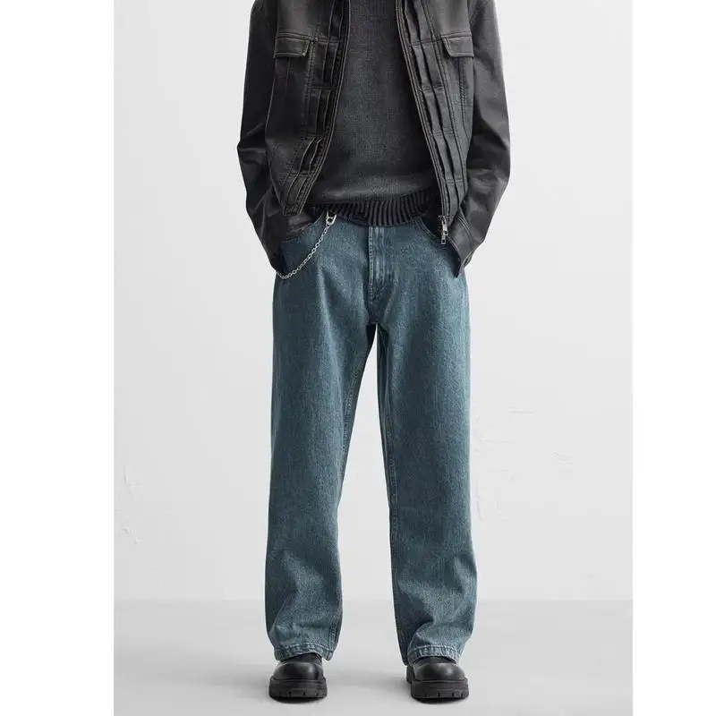 

Retro Waed Denim Casual Straight Leg Pants Loose Fit Men's New Autumn Winter Faion Youthful Wear All Seasons Chinese Brand