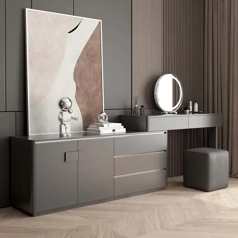 Wood Minimal Dresser Desings Aesthetic Small Storage Bedroom Dressing Table Mirror Stool Tocador Maquillaje Dresser Furniture
