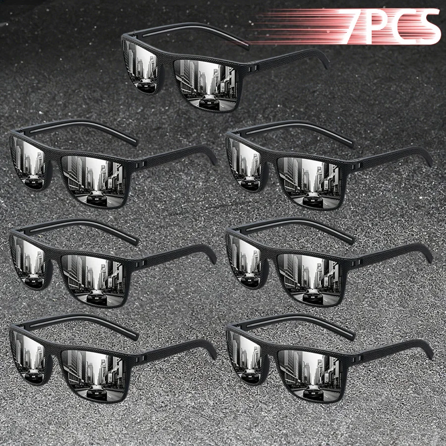 7PCS Check Colorful Stripe Design Classic Vintage Eyewear Men Women Square Sunglasses Fishing Driving Fashion Man Sun Glasses