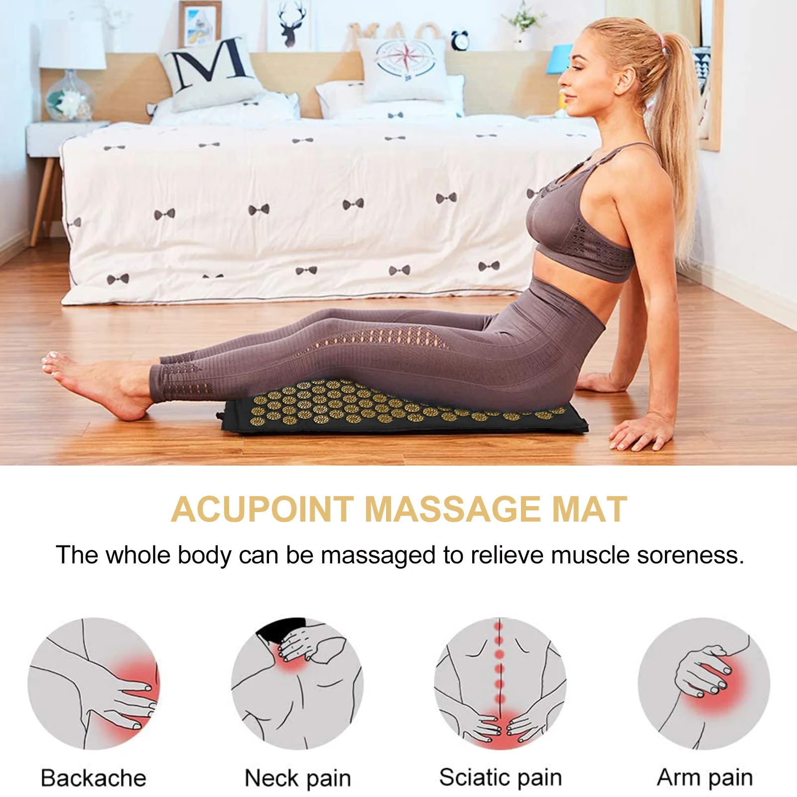 

2pcs Washable Acupressure Pillow Set Foldable Mat For Body Acupressure Therapy Pain Relief Yoga Exercise Mat Grey
