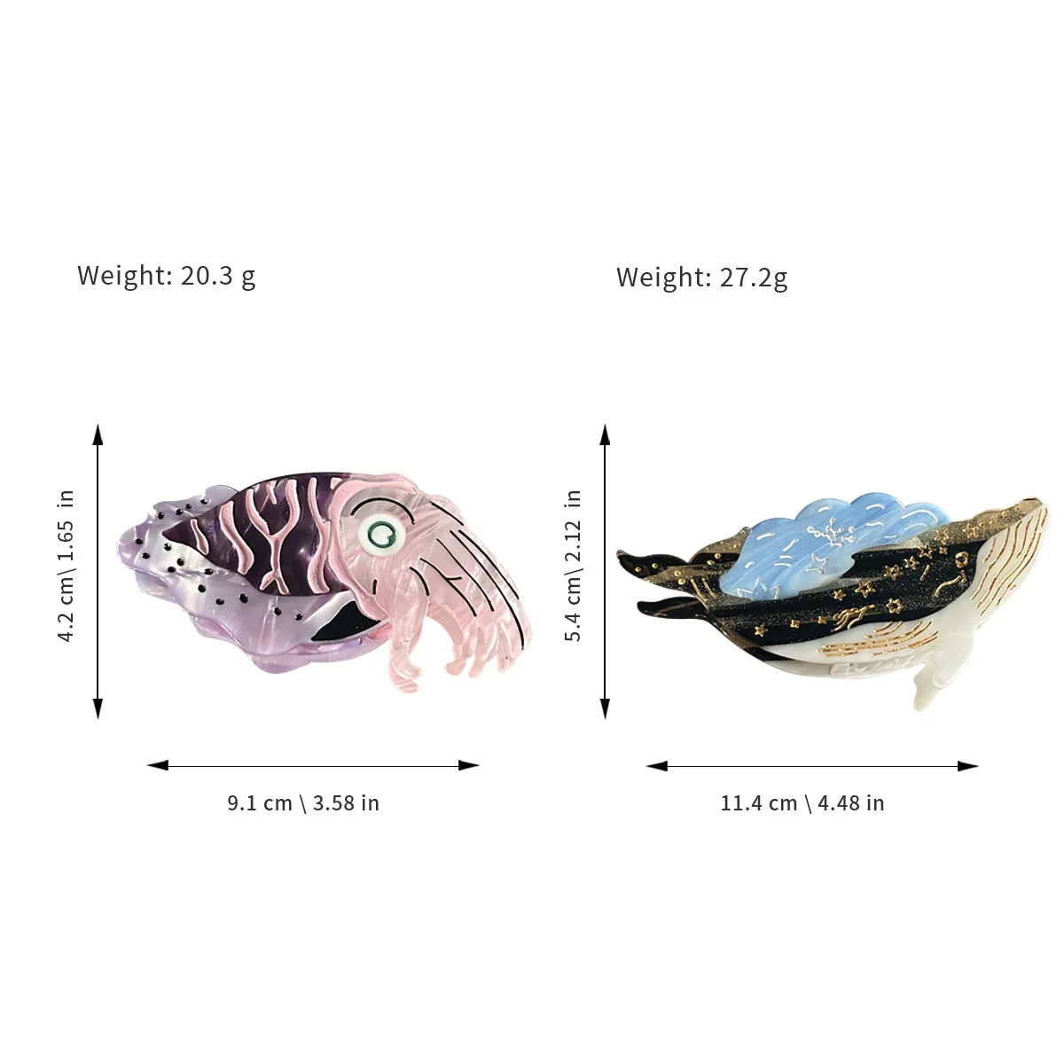 Noctilucent hair clips Ocean theme hair claws Cuttlefish hair claws Whale hair claws Oversize hair clips Accessories for women