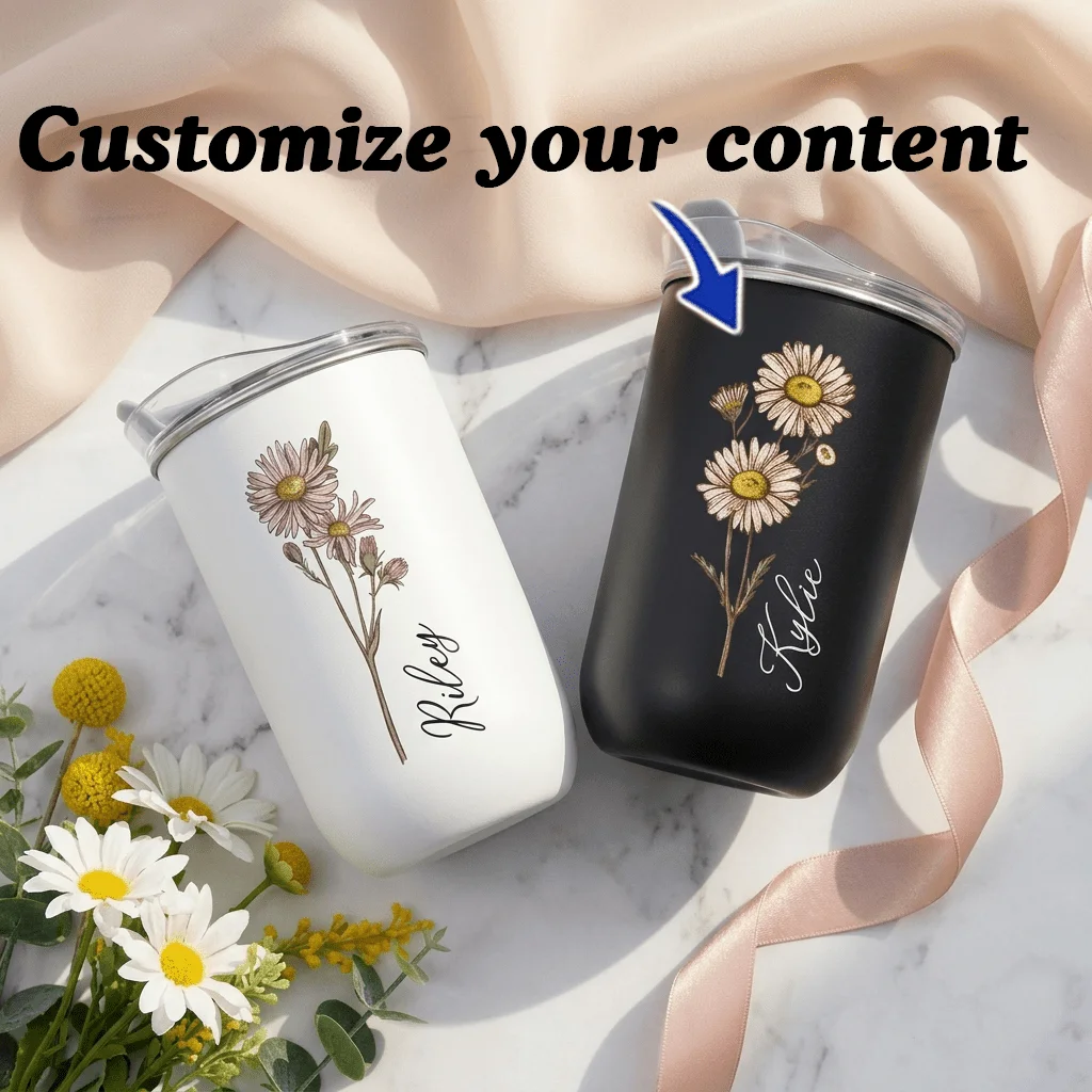 2026 New Vintage Daisy Stainless Steel Tumbler, Custom Name Double Wall Vacuum Cup, Office Daily Drinking Travel Mug for Her.