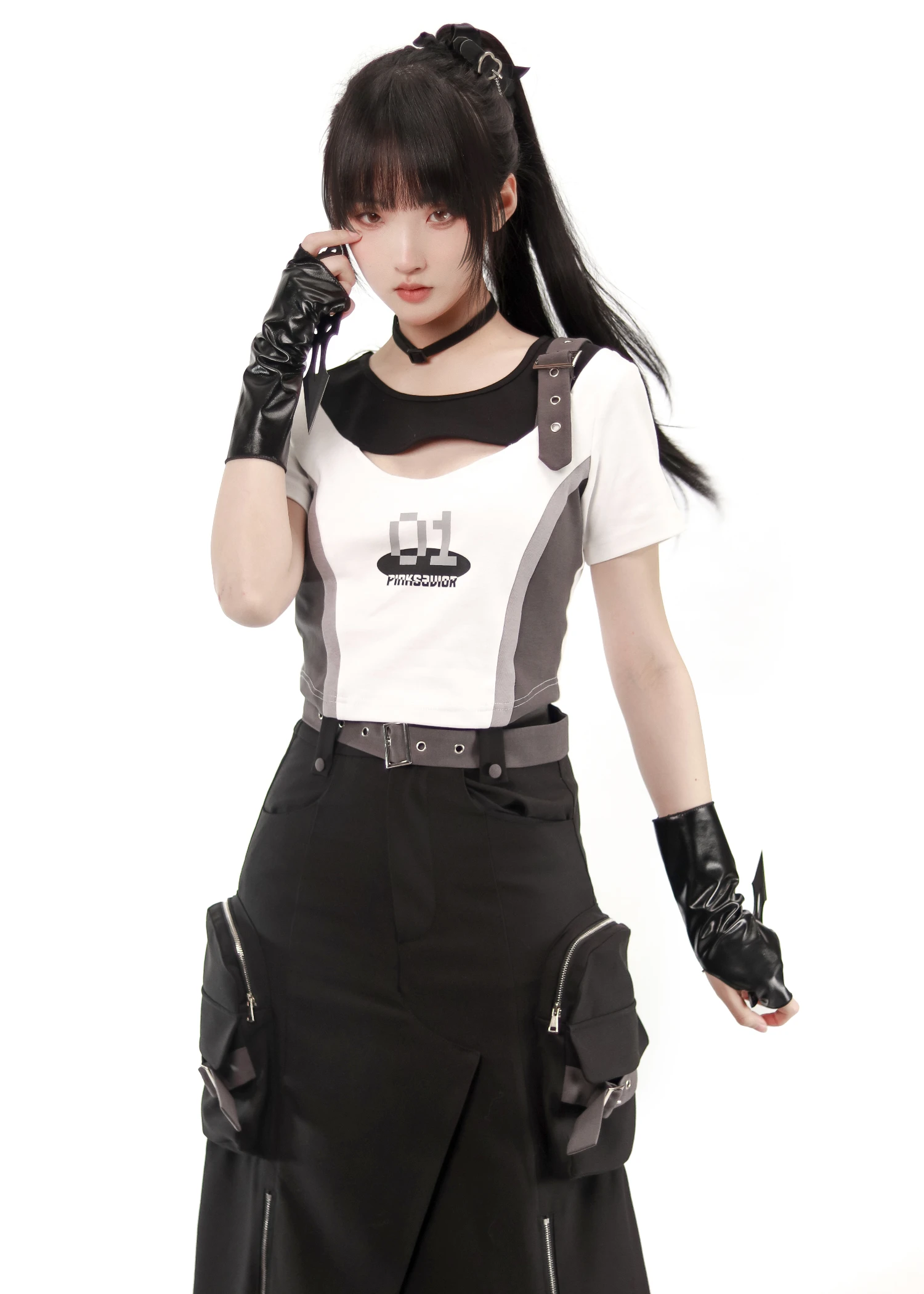 Cool Mechanical Girls Y2K T-Shirt Spicy Girl Cyber Short Sleeve Skirt Coat Women Party Cosplay Steampunk Costume Tops Dress Set