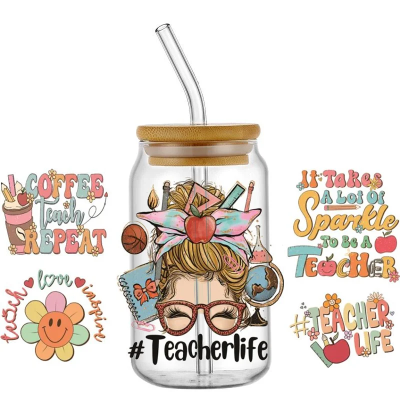 Teachers' Day Print UV DTF Sticker For 16oz Cups Can Wrap Transfer Sticker Custom Labels DIY Logo Selfadhesive