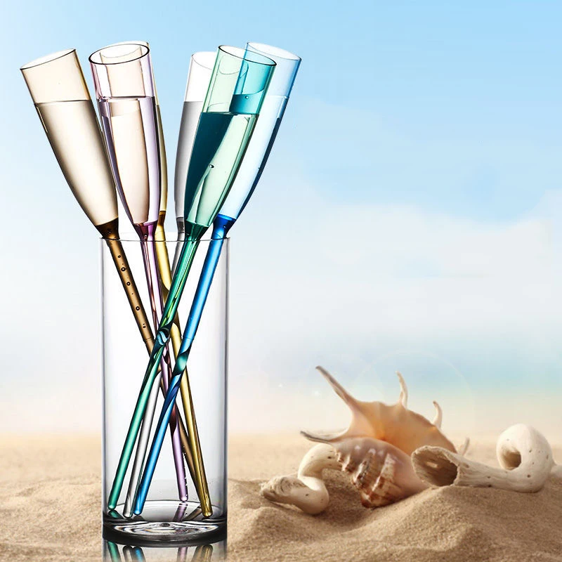 GIEMZA Long Handle Cocktail Champagne Beach Party Outdoor Celebration 1pc Acrylic Color Wine Cups Bar Night Drink One's Fill