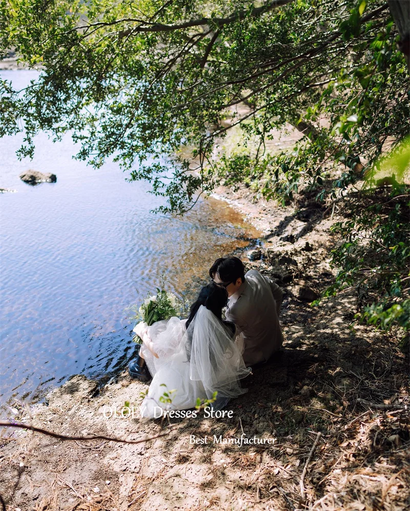 Giyu abiti da sposa in Tulle punteggiato corto corea servizio fotografico maniche a sbuffo Mini abito da sposa abito da festa con velo gratuito Plus Size