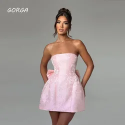 GORGA Pink Strapless Mini Mermaid 2024 Slim Satin Backless Bow Ocassion Gown Knee-Length Formal Evening Dress Party Dress