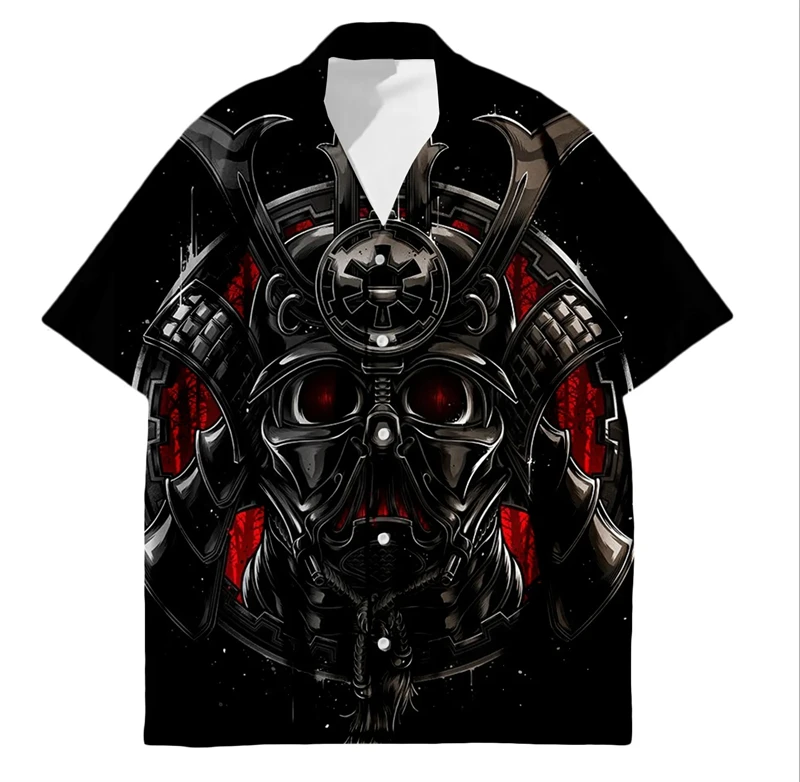 

Модные гавайские рубашки с изображением самураев для мужчин, летняя модная рубашка с коротким рукавом и 3D-принтом, свободная уличная одежда, блузки в стиле Харадзюку