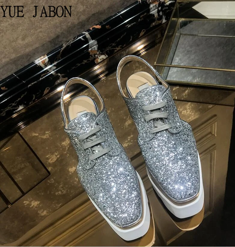 

Sliver Sequined Bling Women Platform Casual Shoes Women Rivet Dec Wedges Height Increasing Female Shoes Fashion Design Sneakers