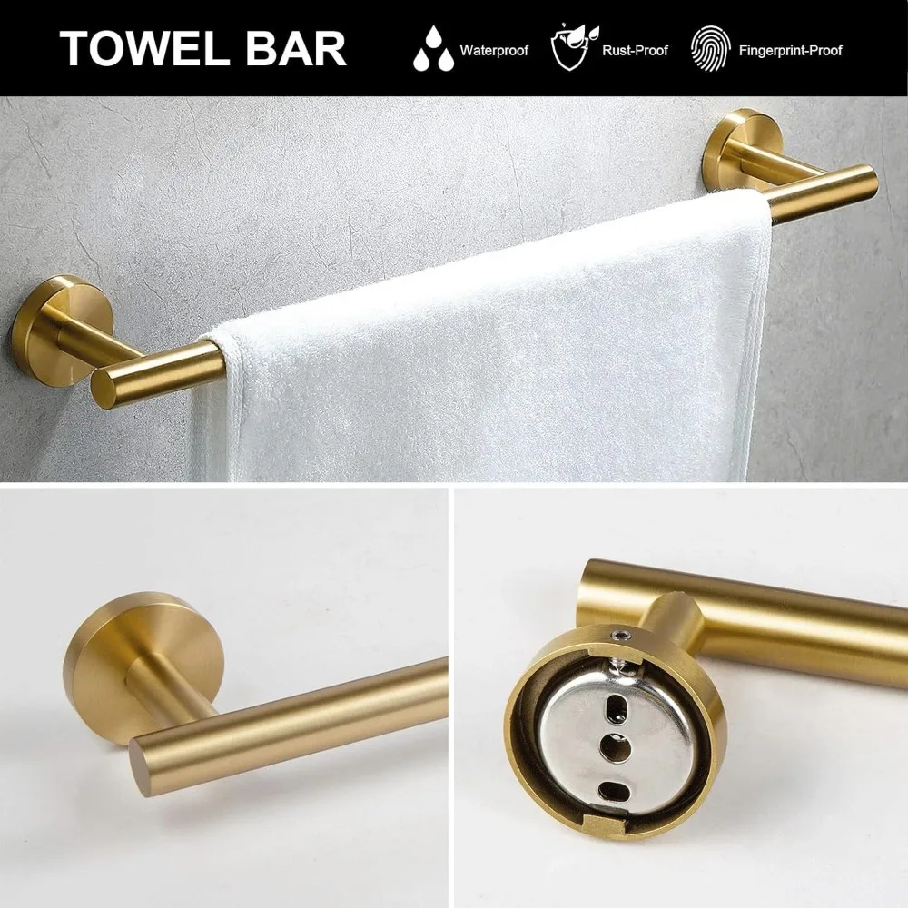 

5-Piece Bathroom Hardware Accessories Set Gold Towel Bar Towel Holder Set Towel Rack Set Stainless Steel Wall Mounted, 23.6 Inch