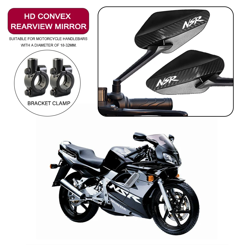 Espejo retrovisor ajustable de fibra de carbono para motocicleta, espejos convexos de 8mm para Honda NSR NSR125 NSR250R NSR 125 250R, logotipo personalizado