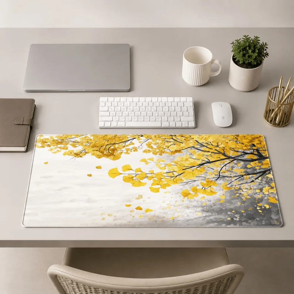 Yellow ginkgo leaf tree branch print. Simple and natural style. Suitable for computer desks, home offices and autumn decoration