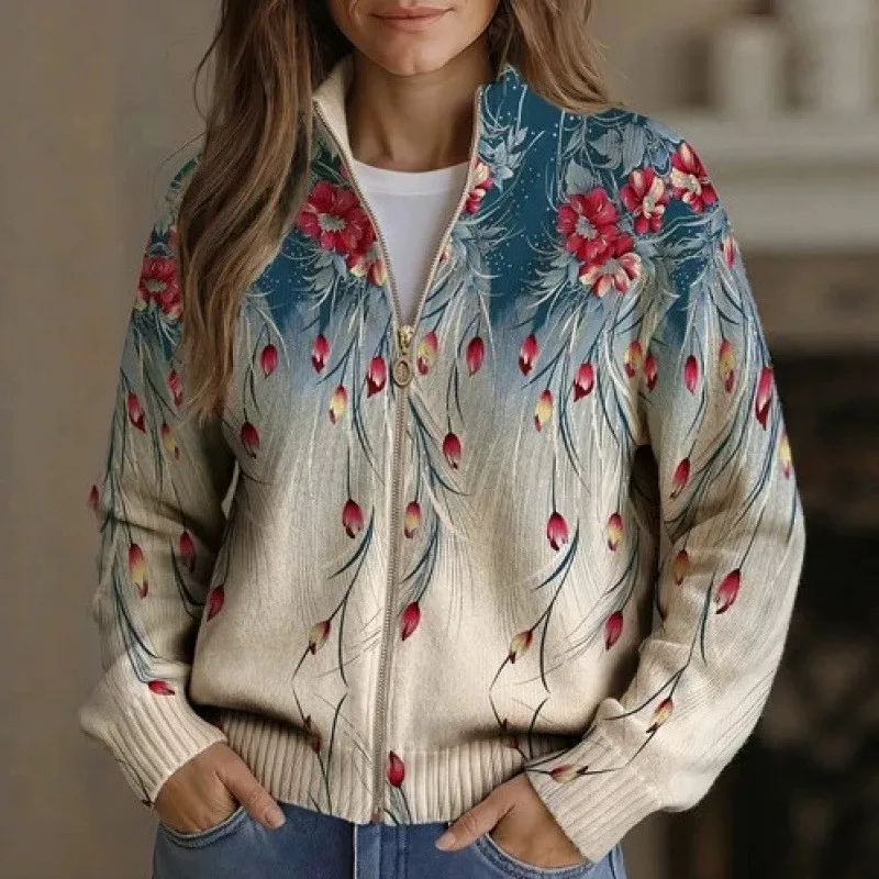 Loose Fit Long Sleeve Top Elegant with Autumn Winter Abstract Pattern Shoulder Strap Regular Thickness Women Winter Jacket