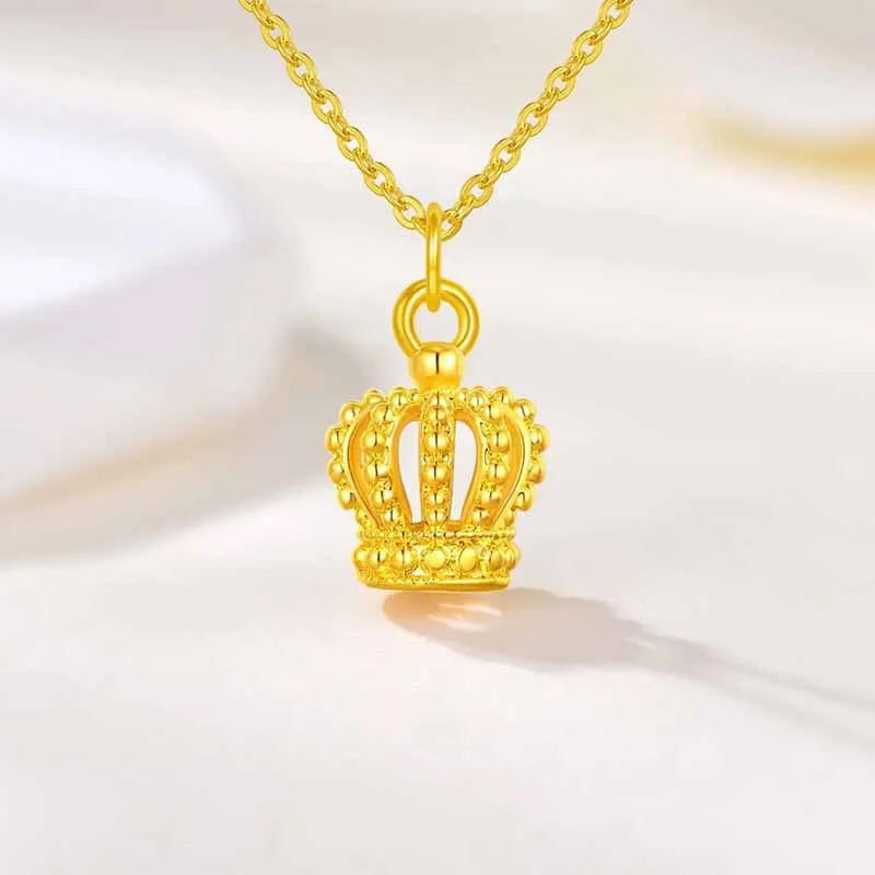 

Luxury 24K 9999 Pure Gold real gold Women's Crown Pendant Hollow Princess Small Crown Pendant Clavicle Chain Necklace