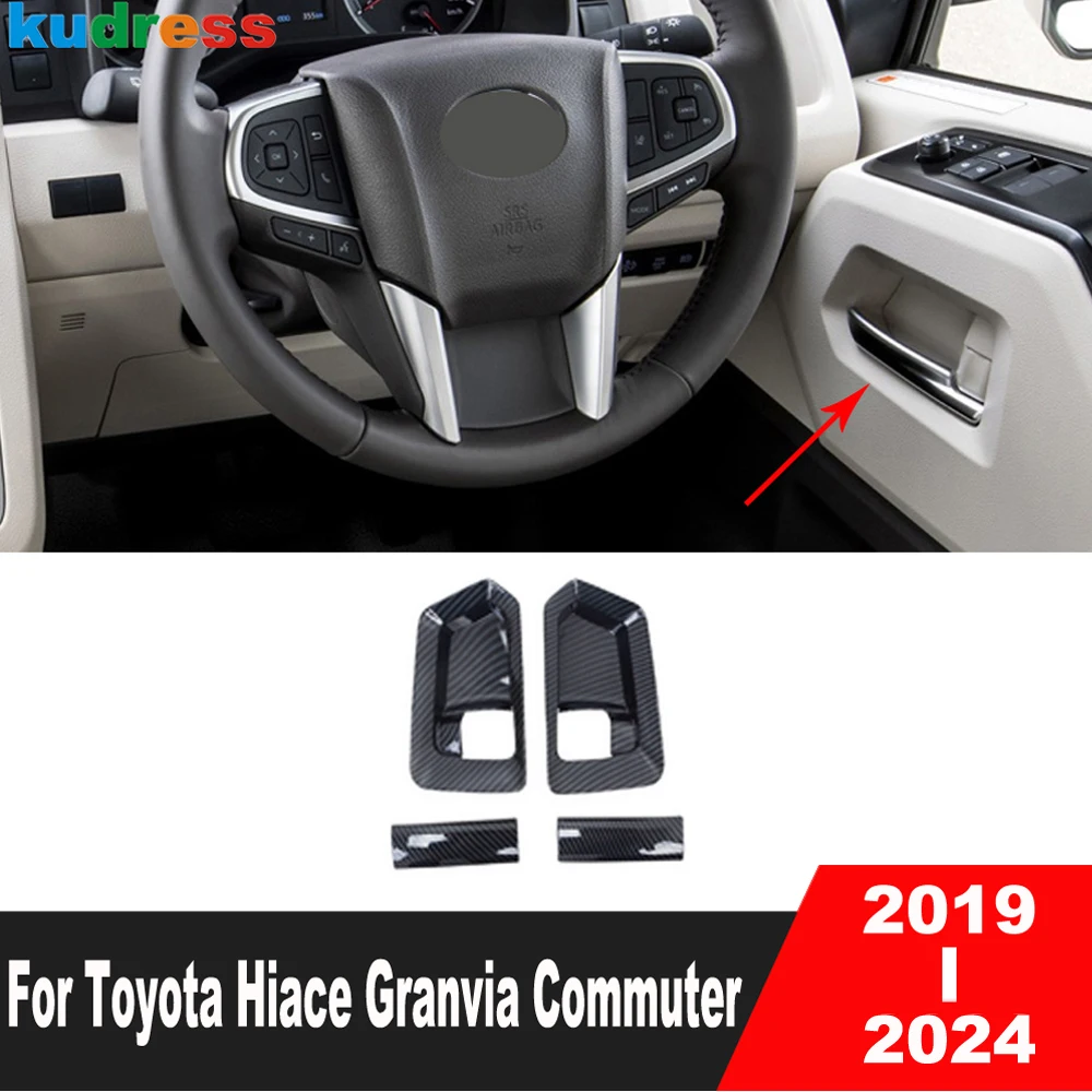

For Toyota HiAce Granvia Commuter 2019-2021 2022 2023 2024 Carbon Car Inner Door Handle Bowl Cover Trim Interior Accessories