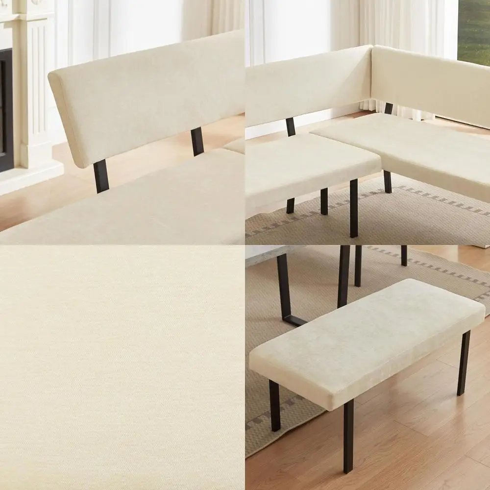 

67 L-Shaped Fabric Upholstered Dining Bench with Metal Legs, Suitable for Kitchen Nook or Living/Dining Room (Beige)