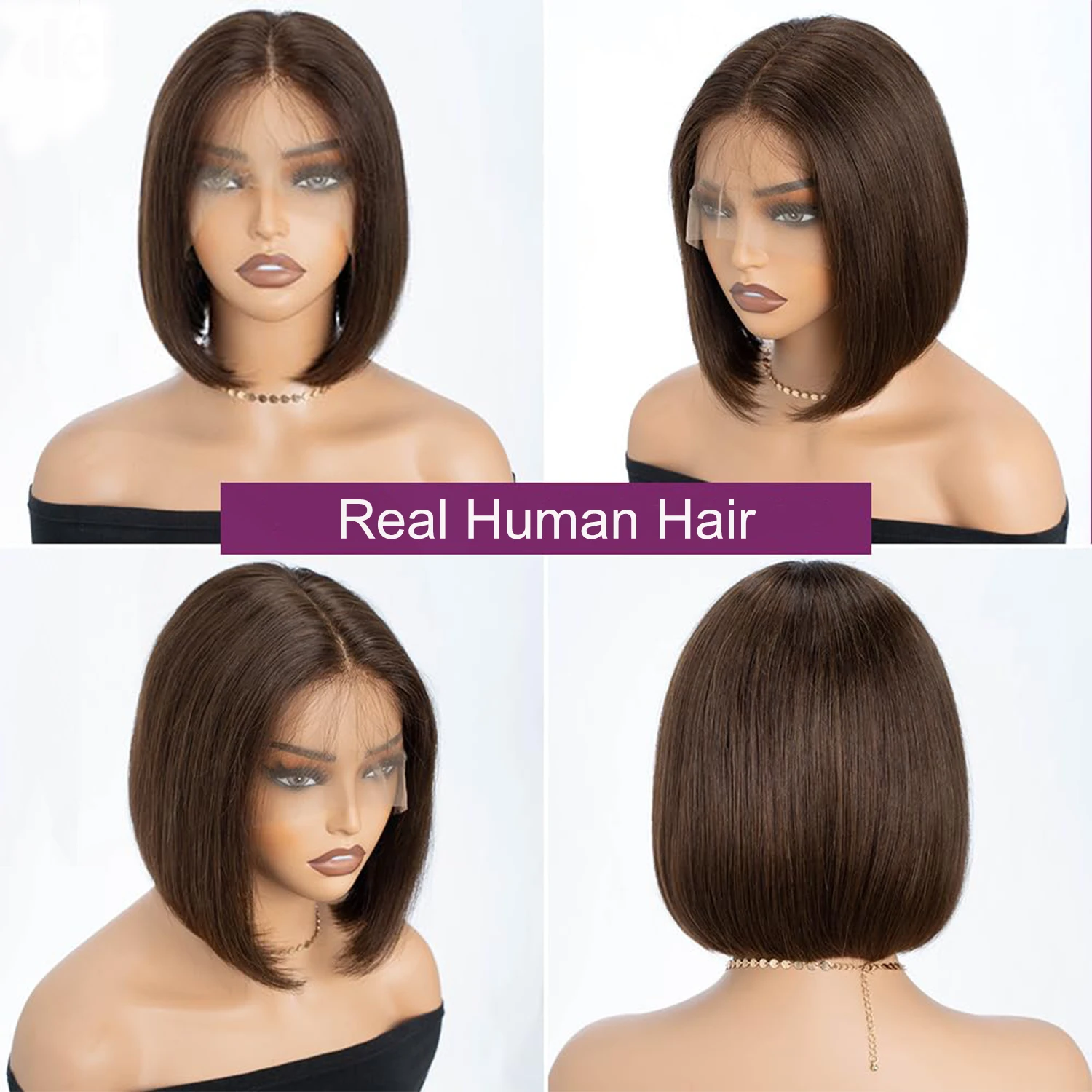 Dark Brown Short Bob Wig 13x4 Human Hair Lace Front Wigs Brown Straight Short Bob Wigs #4 Bob Wig Human Hair 200% For Woman