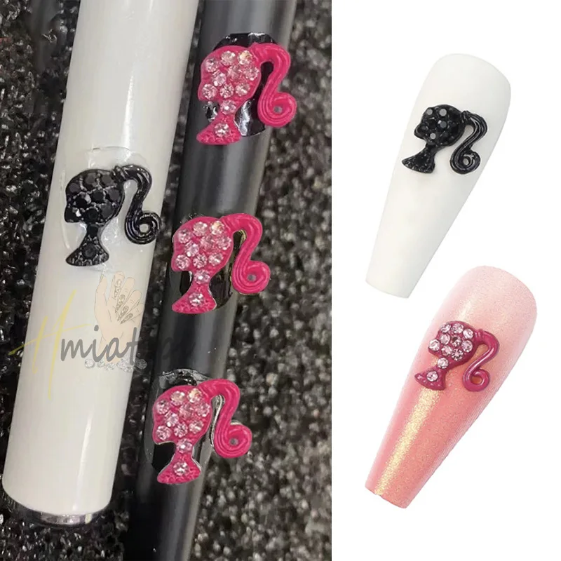 10 Uds. De dijes para uñas, muñeca rosa fuerte, diseño de dibujos animados, purpurina DIY, decoración artística de uñas 3D, joyería artesanal, accesorios de diamantes de imitación
