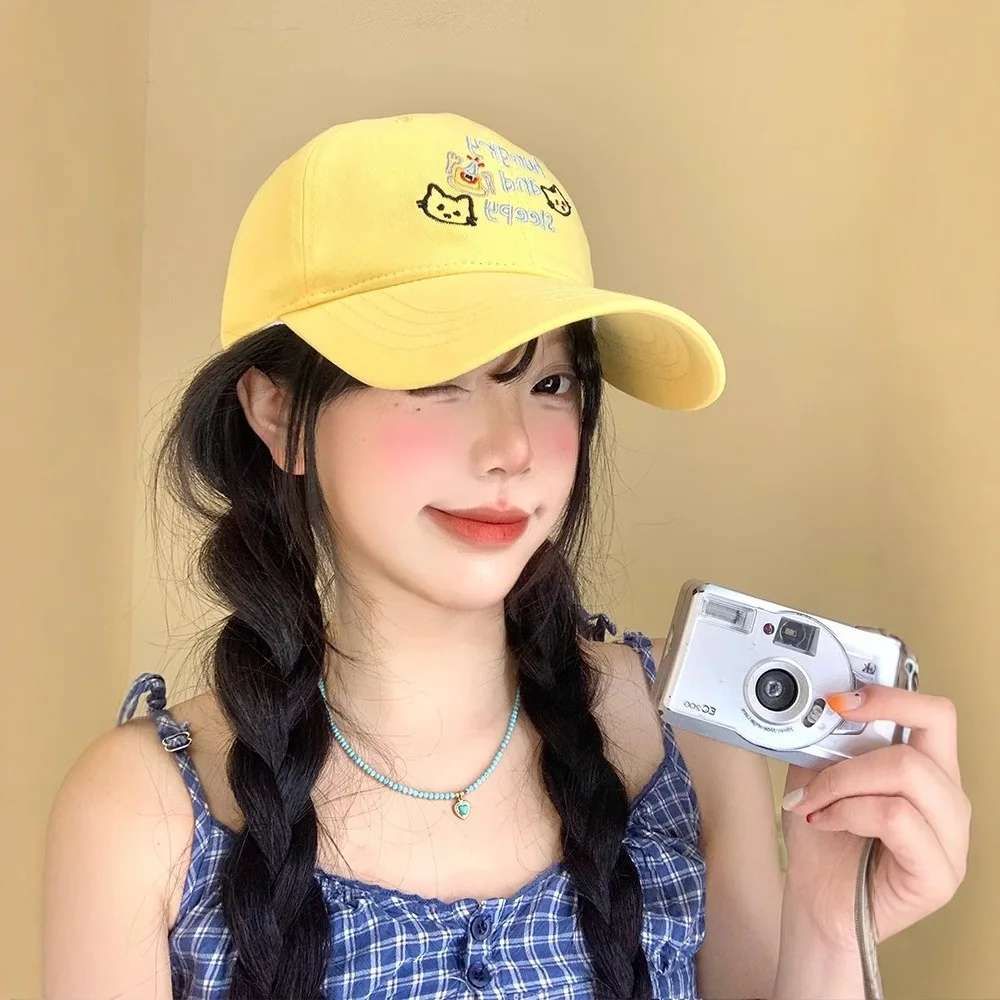 Бейсбольная кепка с вышивкой кошачьих букв, женская летняя кепка с широкими полями, маленькая фуражка с большим окружностью головы, шляпа от солнца