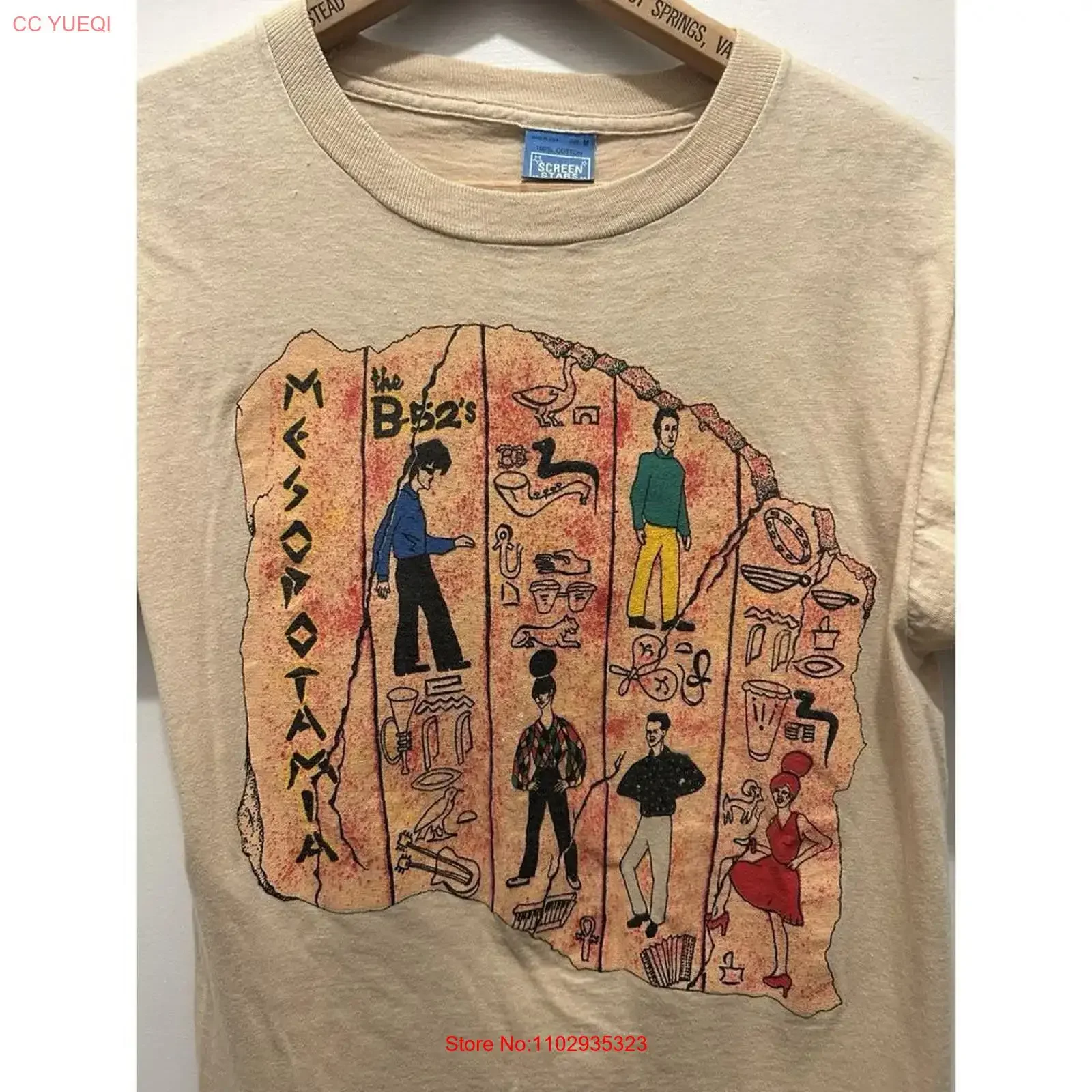 Футболка The B52s Mesopotamia Band Remake 1982 года, двусторонняя, песочного цвета, NH25729, винтажная, с эффектом потертости, универсальная, модная, для повседневной носки
