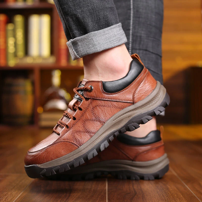 Men's Casual Leather Shoes Winter Warm Thick Sole Comfortable Hiking Shoes Safe Wearable Outdoor Sneakers Erkek Spor Ayakkabı