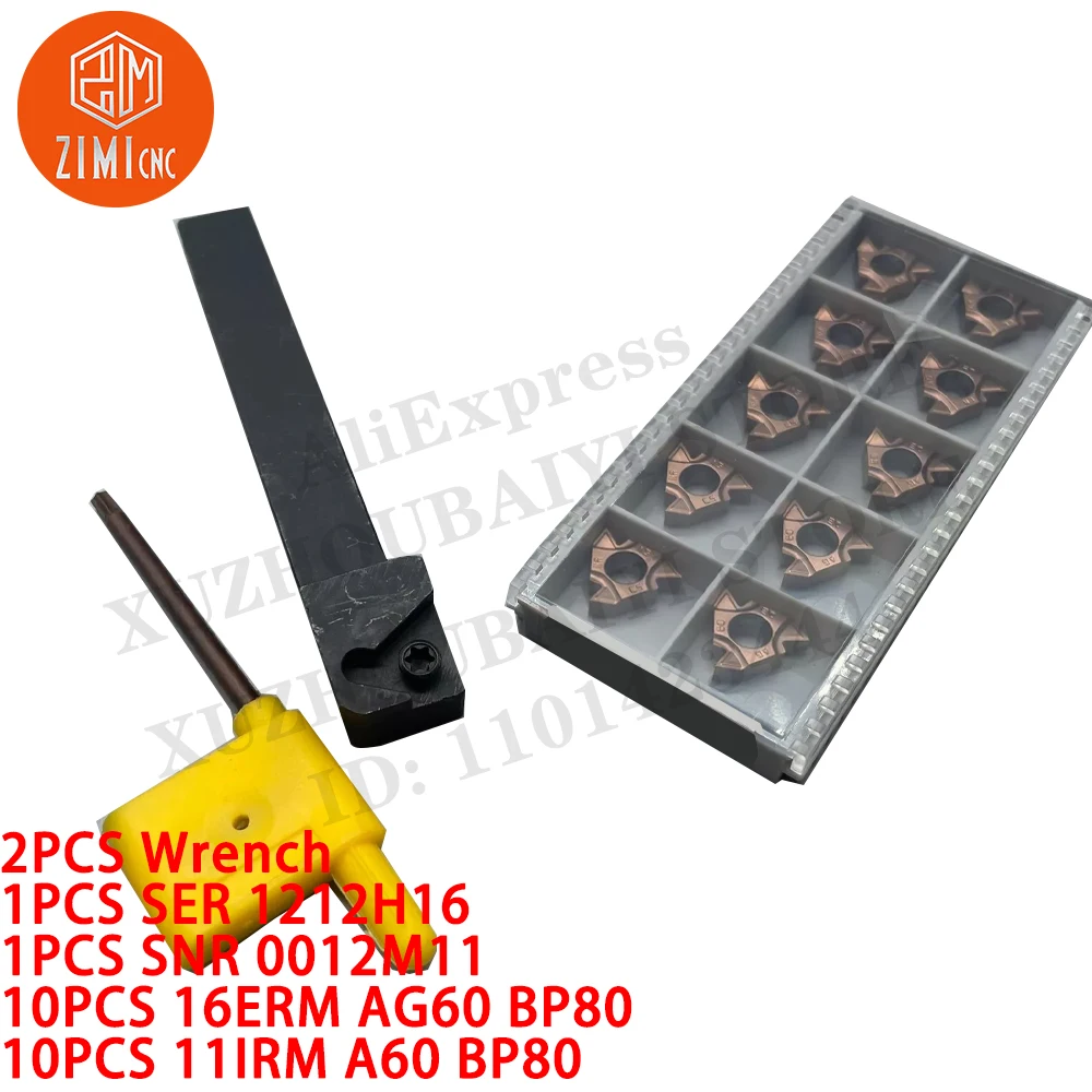 2PC SER 1212H16 + SNR 0012M11 CNC Lathe 1/2 threading turning tool holder +20pcs 16ERM AG60 BP80 + 11IRM A60 BP80 Thread inserts