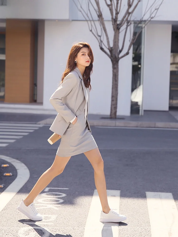 

Ele Profional Women's Suit Set Faionable Workwear Interview Outfit Korean Sle President's orm Long Sve