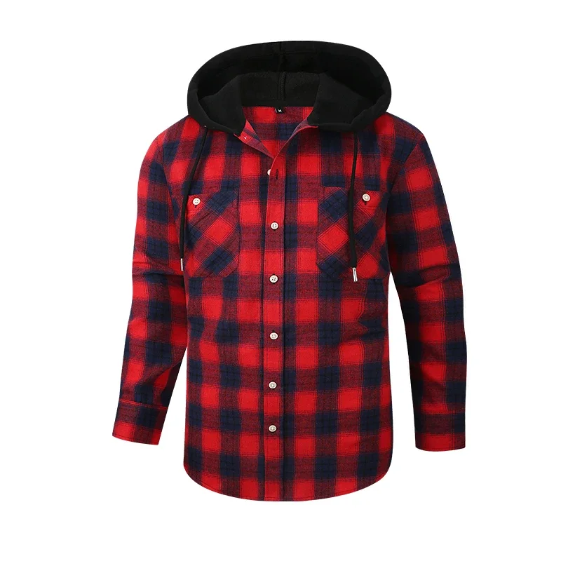 USA size fashion plaid Hooded clothing long-sleeve shirts for men soft casual soft designer streetwear tops trend plaid shirt