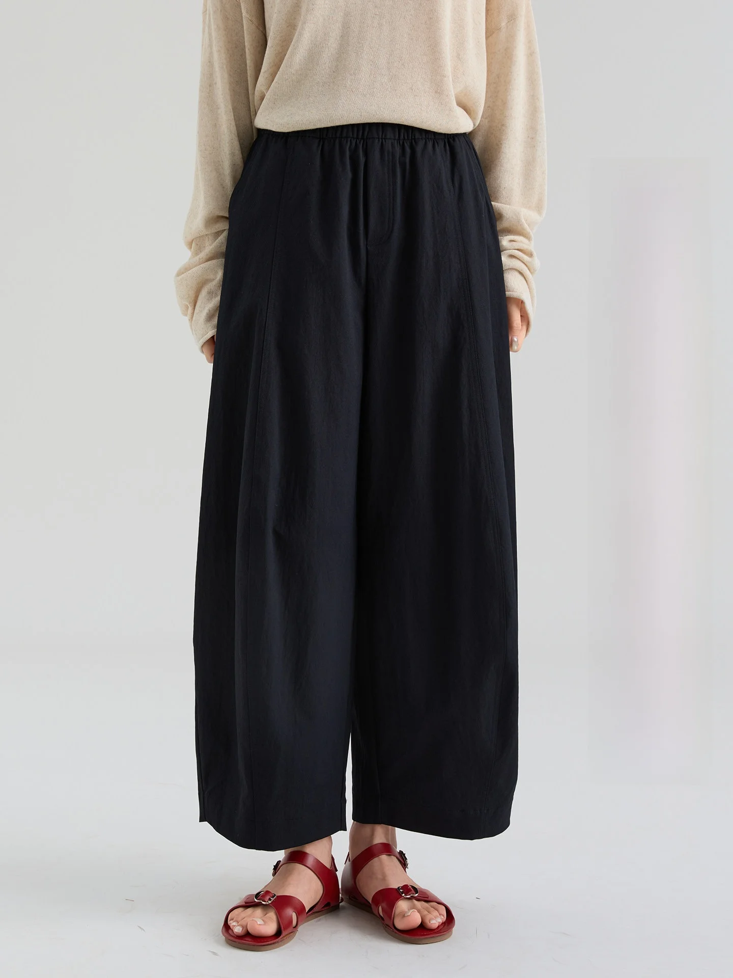 

Drawwind Summer New Style Women's Loose Fit 3D Elastic Waist Straight Leg Casual Nine-Length Balloon Pants Lemon Pants