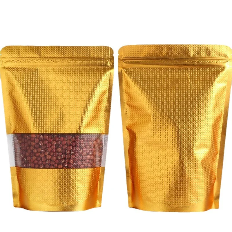 1000pcs Colors Embossed Standing Up Aluminum Foil Zip Lock Bags with Window - Dark Gold / Black / Red / Green Food Grade Pouches