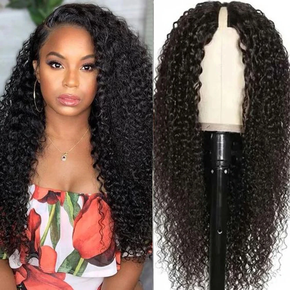 

30 38 Inch Kinky Curly V Part Wig Human Hair No Leave Out No Glue Brazilian Deep Wave Human Hair Wigs For Women 250% Density