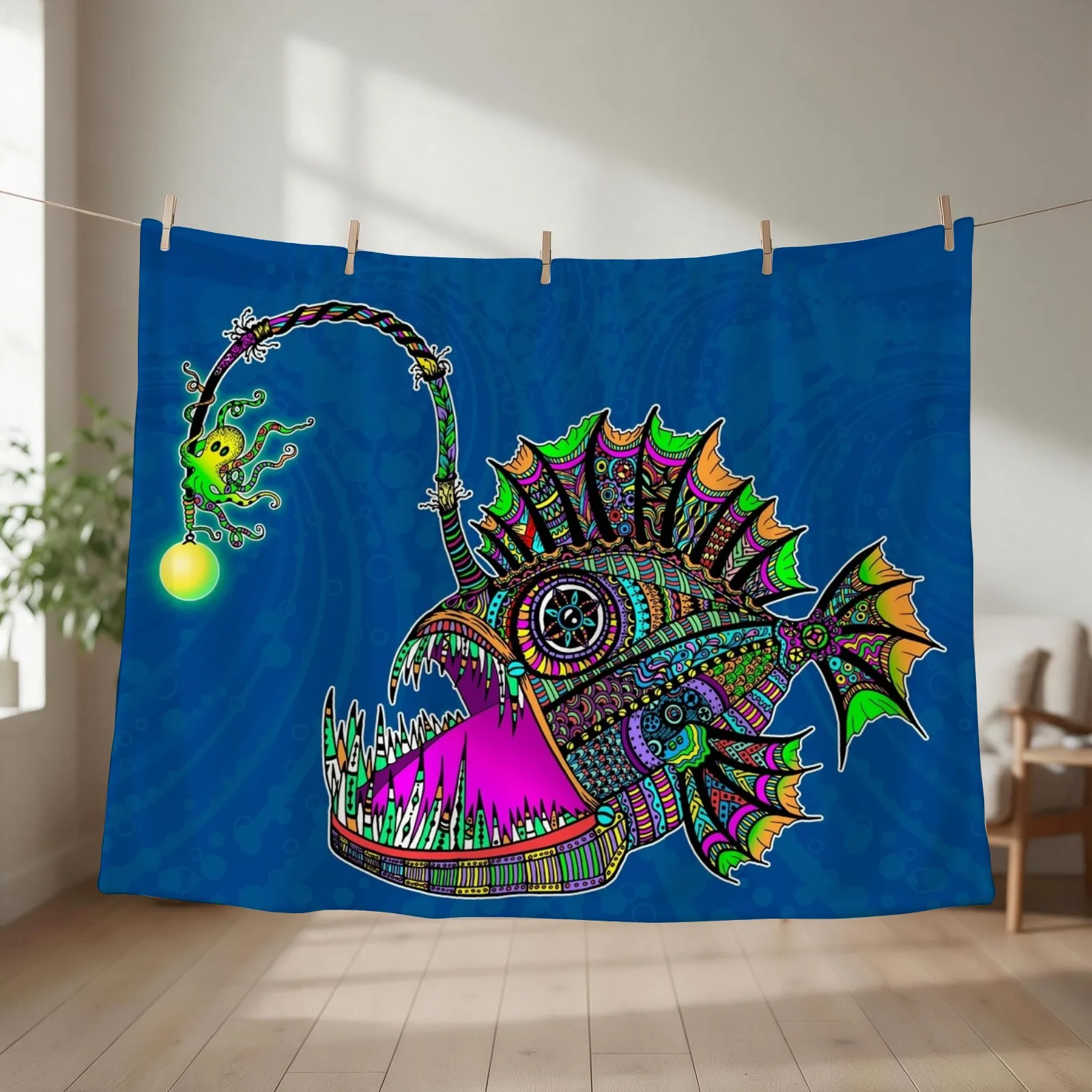 Electric Angler Fish Throw Blanket Picnic Hairys Thins Plaid on the sofa Blankets