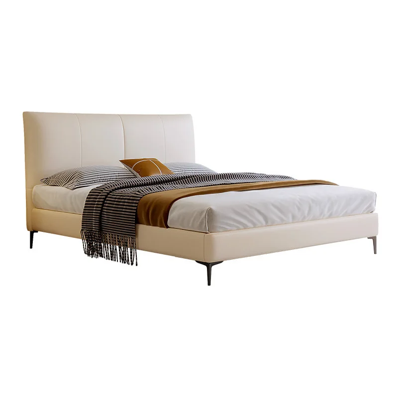 

Nordic modern Italian minimalist master bedroom soft bag first layer cowhide bed light luxury double wedding bed leather bed