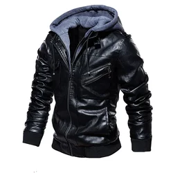 Hommes Marque Fonction À Capuche Fermeture Éclair Moto Veste En Cuir PU Vestes En Cuir Automne Manteau Plus La Taille S-5XL Dropshipping 2024