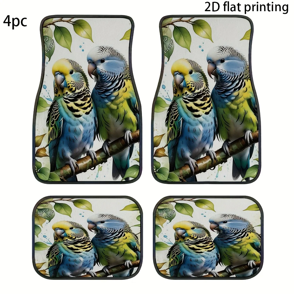 4pcs Car Floor Mats, Two Parrots Perched On A Branch Pattern, Polyester Fiber Material, Universal Car Floor Mats, Wear-Resistant