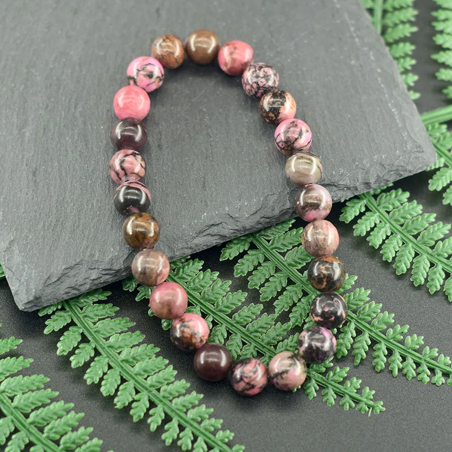 الرودونيت الطبيعي مطرز أساور الرجال النساء حجر الطاقة الخرز أساور ممتدة اليوغا التأمل العاطفة هدية لمحبي Pulsera #4