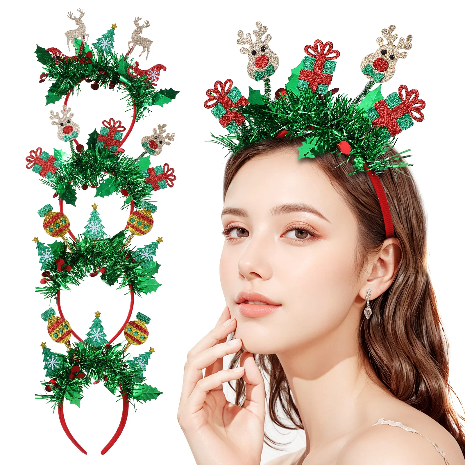 

4 Pcs Christmas Headband Chirstmas for Women Number Embellished Reindeer Cute Antlers Hair Bands Headbands Festive Child