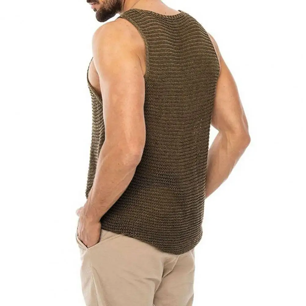 Plus Size Men Tank Top Solid Color U Neck Loose Knitted Breathable Summer Tops Male Sleeveless Vest Gym Fitness