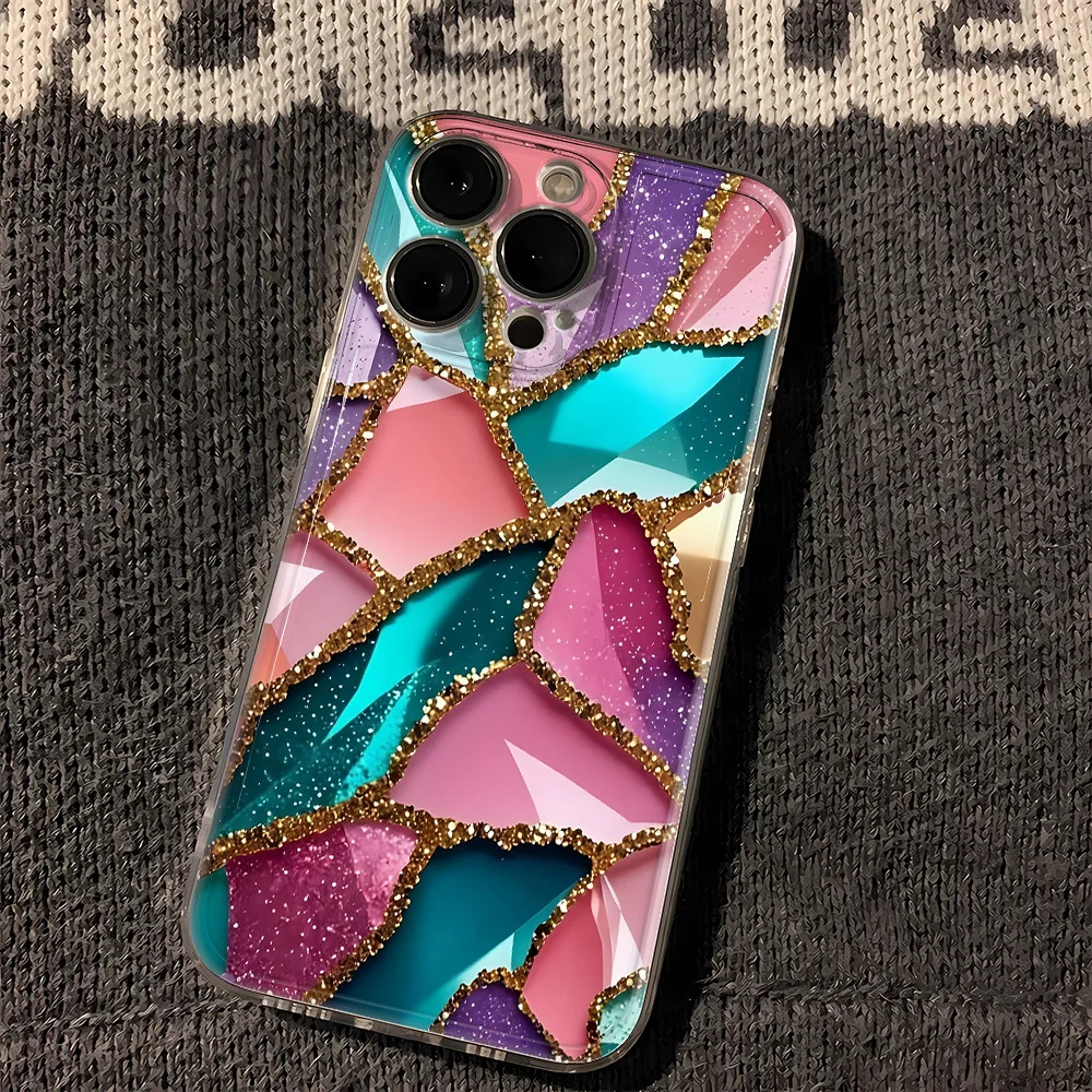 

Роскошный чехол-рамка с ярким узором в виде флэш-золотого цвета для iPhone 16, 15, 14, 13, 12, 11 Pro XS MAX XR 16E 16 15 14 7 8 Plus SE 2020, чехол